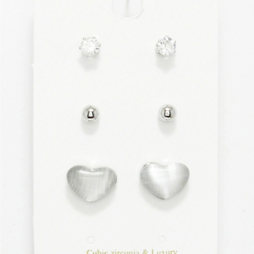 Silver, heart earring set